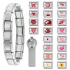 Picture of 1 Set 304 Stainless Steel Italian Charm Links For DIY Modular Bracelet Watch Jewelry Making Wholesale Silver Tone Red & Pink Flower Butterfly 10mm x 9mm