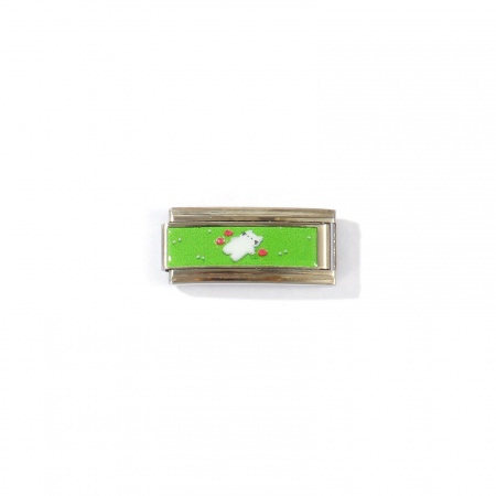 Picture of 1 Piece 304 Stainless Steel Italian Charm Links For DIY Modular Bracelet Watch Jewelry Making Wholesale Silver Tone Green Rectangle Cat 20mm x 9mm