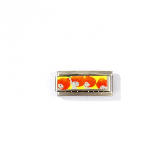 Picture of 1 Piece 304 Stainless Steel Italian Charm Links For DIY Modular Bracelet Watch Jewelry Making Wholesale Silver Tone Yellow Rectangle Cat 20mm x 9mm