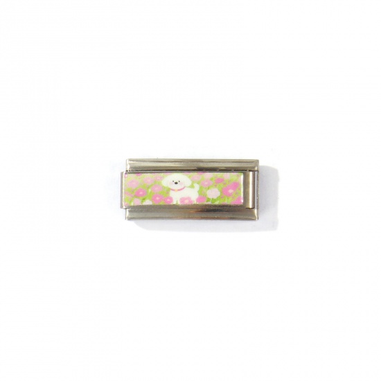 Picture of 1 Piece 304 Stainless Steel Italian Charm Links For DIY Modular Bracelet Watch Jewelry Making Wholesale Silver Tone Multicolor Rectangle Dog 20mm x 9mm