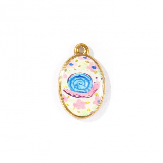 Bild von 2 Stück Umweltfreundliche PVD 304 Edelstahl Charms Großhandel 18K Echtgold plattiert Oval Schnecken Gedruckt 23.5mm x 15mm