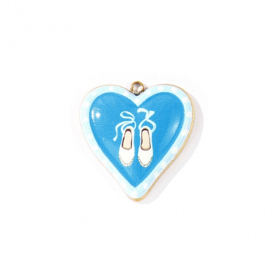 Bild von 2 Stück Umweltfreundliche PVD 304 Edelstahl Valentinstag Charms Großhandel 18K Echtgold plattiert Herz Schuh Gedruckt 26mm x 24mm