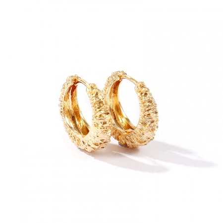 Immagine di Elegante Semplice & Casual Orecchini Circolari All'Ingrosso, Tondo Struttura Placcato Oro 18K Ottone, Donne Regalo Fornitura di Gioielli, 18mm Dia., Posta/Filo Dimensione: 0.9mm(19 misura), 1 Paio