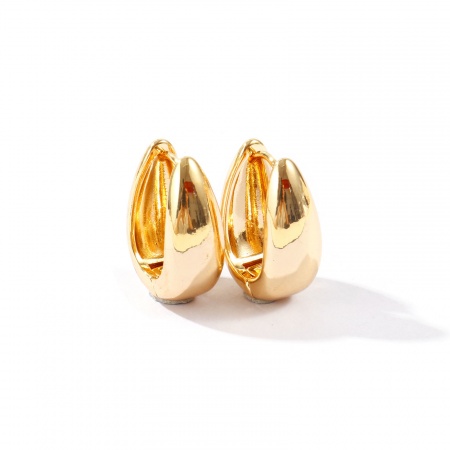 Immagine di Elegante Semplice & Casual Orecchini Circolari All'Ingrosso, Forma di U Liscio Placcato Oro 18K Ottone, Donne Regalo Fornitura di Gioielli, 18mm x 14mm, Posta/Filo Dimensione: 0.8mm(20 misura), 1 Paio