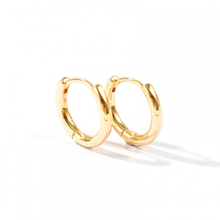 Immagine di Semplice Elegante Orecchini Circolari All'Ingrosso, Tondo Liscio Placcato Oro 18K Ottone, Donne Regalo Fornitura di Gioielli, 14mm Dia., Posta/Filo Dimensione: 0.8mm(20 misura), 1 Paio