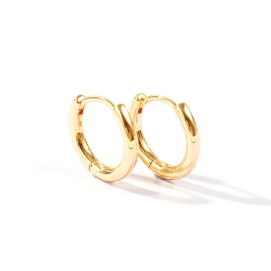 Immagine di Semplice Elegante Orecchini Circolari All'Ingrosso, Tondo Liscio Placcato Oro 18K Ottone, Donne Regalo Fornitura di Gioielli, 14mm Dia., Posta/Filo Dimensione: 0.8mm(20 misura), 1 Paio