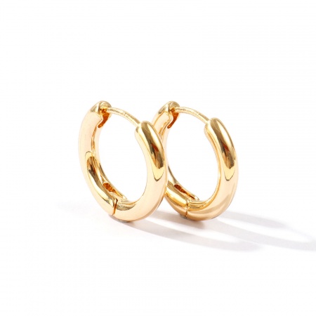 Immagine di Semplice Elegante Orecchini Circolari All'Ingrosso, Tondo Liscio Placcato Oro 18K Ottone, Donne Regalo Fornitura di Gioielli, 18mm Dia., Posta/Filo Dimensione: 0.9mm(19 misura), 1 Paio