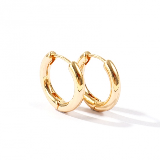 Immagine di Semplice Elegante Orecchini Circolari All'Ingrosso, Tondo Liscio Placcato Oro 18K Ottone, Donne Regalo Fornitura di Gioielli, 18mm Dia., Posta/Filo Dimensione: 0.9mm(19 misura), 1 Paio