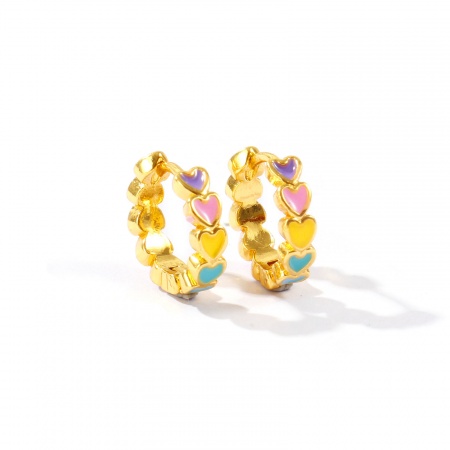 Immagine di Elegante Dolce & Carino Orecchini Circolari All'Ingrosso, Tondo Multicolore Smalto Placcato Oro 18K Ottone, Donne Regalo Fornitura di Gioielli, 12.5mm Dia., Posta/Filo Dimensione: 0.8mm(20 misura), 1 Paio