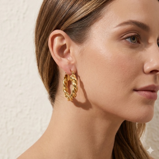 Immagine di Semplice Elegante Set di Orecchini All'Ingrosso, Forma di C Tondo Placcato Oro 18K Ottone, Donne Regalo Fornitura di Gioielli, Posta/Filo Dimensione: 0.7mm(21 misura), 1 Serie ( 16 Pz/Serie)