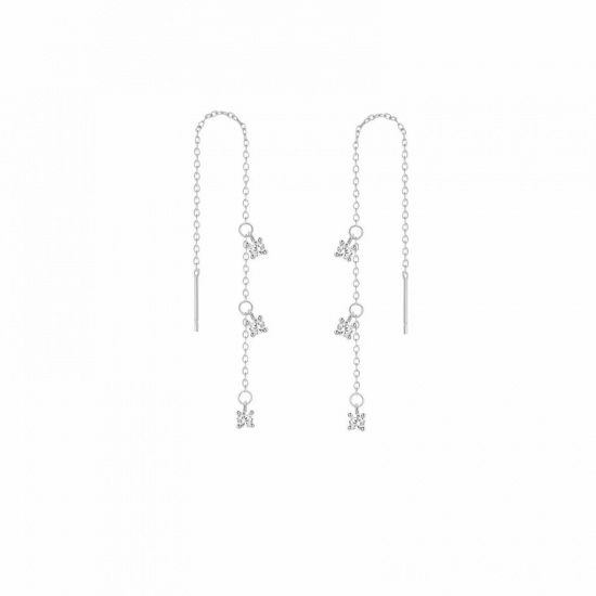 Picture of Wholesale Exquisite Stylish Ear Thread Threader Earrings, Tassel Clear Cubic Zirconia Platinum Plated Brass, Women's Gift Jewelry Supply, 3.6cm x 6.8cm, 1 Pair
