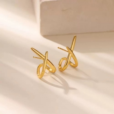 Picture of Wholesale Exquisite Stylish Ear Post Stud Earrings, 18K Gold Plated Brass, Women's Gift Jewelry Supply, 19.8mm x 9.8mm, 1 Pair