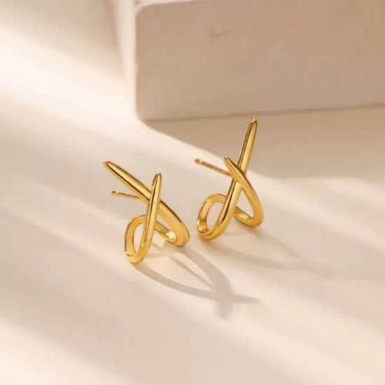 Immagine di Squisito Elegante Orecchini a Perno All'Ingrosso, Placcato Oro 18K Ottone, Donne Regalo Fornitura di Gioielli, 19.8mm x 9.8mm, 1 Paio