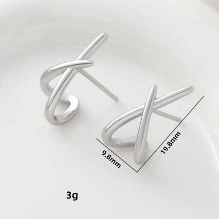 Picture of Wholesale Exquisite Stylish Ear Post Stud Earrings, Platinum Plated Brass, Women's Gift Jewelry Supply, 19.8mm x 9.8mm, 1 Pair