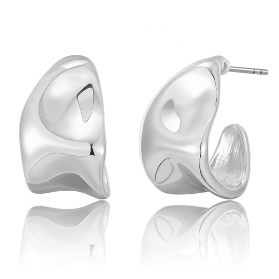 Picture of Wholesale Exquisite Stylish Ear Post Stud Earrings, Platinum Plated Brass, Women's Gift Jewelry Supply, 21mm x 11mm, 1 Pair