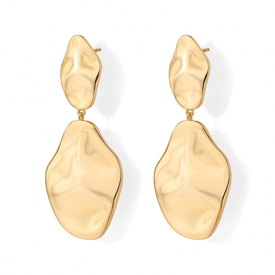 Picture of Wholesale Exquisite Stylish Ear Post Stud Earrings, 18K Gold Plated Brass, Women's Gift Jewelry Supply, 3.6cm x 1.5cm, 1 Pair