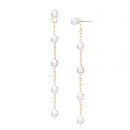 Immagine di Squisito Elegante Nappa Orecchini All'Ingrosso, Imitata Perla Placcato Oro 18K Ottone, Donne Regalo Fornitura di Gioielli, 6.5cm, 1 Paio