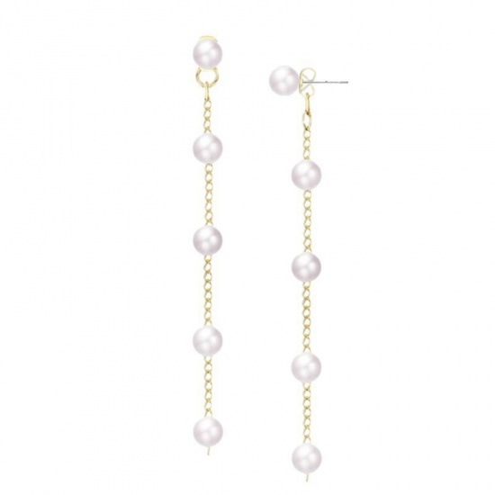 Immagine di Squisito Elegante Nappa Orecchini All'Ingrosso, Imitata Perla Placcato Oro 18K Ottone, Donne Regalo Fornitura di Gioielli, 6.5cm, 1 Paio