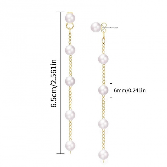 Immagine di Squisito Elegante Nappa Orecchini All'Ingrosso, Imitata Perla Placcato Oro 18K Ottone, Donne Regalo Fornitura di Gioielli, 6.5cm, 1 Paio