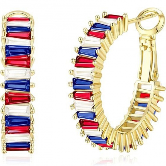 Picture of Wholesale Exquisite Stylish Hoop Earrings, Multicolour Cubic Zirconia 18K Gold Plated Brass, Women's Gift Jewelry Supply, 25mm x 5.4mm, 1 Pair