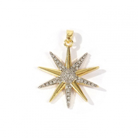 Imagen de 2 Unidades Latón Galaxia Colgantes Al Por Mayor Chapado en Oro de 18K & Platino Chapado Dos Colores Estrella Micro Pave Claro Circón Artificial 3.3cm x 2.5cm