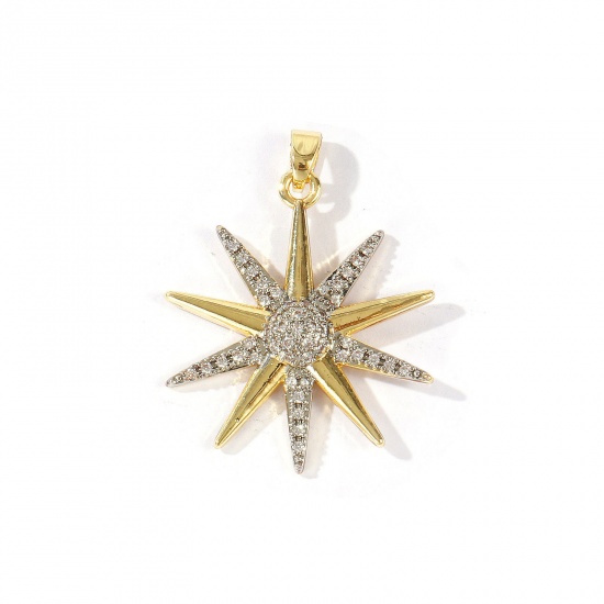 Bild von 2 Stück Messing Galaxis Anhänger Großhandel 18K Vergoldet & Platin Plattiert Mixefarbe Stern Micro Pave Klar Kubischer Zirkon 3.3cm x 2.5cm