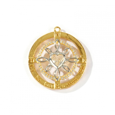 Bild von 1 Stück Messing Valentinstag Charms Großhandel 18K Echt echtvergoldet & Echt Platin plattiert Mixefarbe Rund Herz Micro Pave Klar Kubischer Zirkon 28mm x 26mm
