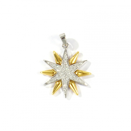 Imagen de 2 Unidades Latón Galaxia Colgantes Charms Al Por Mayor Chapado en Oro de 18K & Platino Chapado Dos Colores Sol Micro Pave Claro Circón Artificial 29mm x 22mm