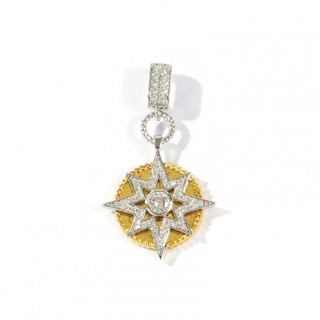 Imagen de 2 Unidades Latón Galaxia Colgantes Al Por Mayor Chapado en Oro de 18K & Platino Chapado Dos Colores Ronda Estrella Micro Pave Claro Circón Artificial 4.2cm x 2.4cm