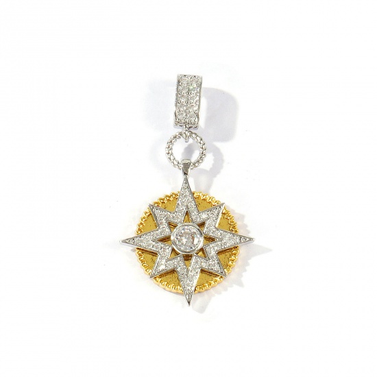 Imagen de 2 Unidades Latón Galaxia Colgantes Al Por Mayor Chapado en Oro de 18K & Platino Chapado Dos Colores Ronda Estrella Micro Pave Claro Circón Artificial 4.2cm x 2.4cm