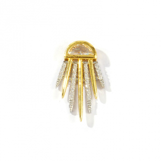 Imagen de 2 Unidades Latón Colgantes Al Por Mayor Chapado en Oro de 18K & Platino Chapado Dos Colores Medio Círculo Rayos de Sol Micro Pave Claro Circón Artificial 3cm x 1.8cm