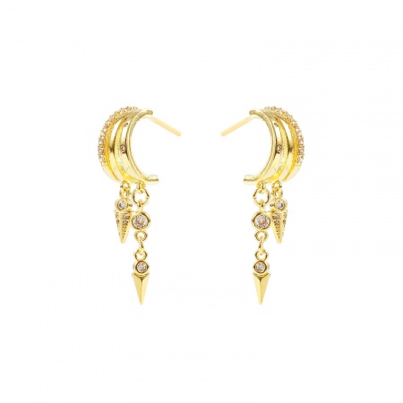 Immagine di Squisito Elegante Nappa Orecchini All'Ingrosso, Punta di Freccia Trasparente Circonio Cubico Placcato Oro 14K Ottone, Donne Regalo Fornitura di Gioielli, 3.4cm x 0.9cm, Posta/Filo Dimensione: 0.7mm(21 misura), 1 Paio