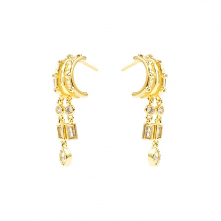 Immagine di Geometrico Elegante Nappa Orecchini All'Ingrosso, Geometrica Trasparente Circonio Cubico Placcato Oro 14K Ottone, Donne Regalo Fornitura di Gioielli, 3.5cm x 0.9cm, Posta/Filo Dimensione: 0.7mm(21 misura), 1 Paio