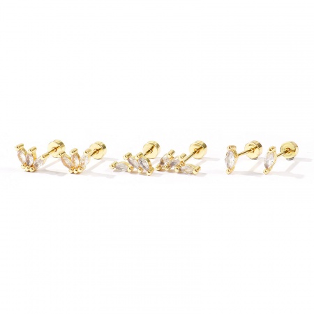 Immagine di Squisito Elegante Orecchini a Perno All'Ingrosso, Olive Trasparente Circonio Cubico Placcato Oro 14K Ottone, Donne Regalo Fornitura di Gioielli, Posta/Filo Dimensione: 0.8mm(20 misura), 1 Serie ( 6 Pz/Serie)