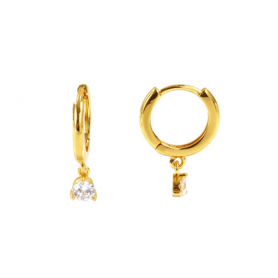 Immagine di Semplice Elegante Orecchini Ad Anello Abbraccio All'Ingrosso, Tondo Trasparente Circonio Cubico 18K Vero Oro Placcato Ottone, Donne Ecologico Regalo Fornitura di Gioielli, 20mm x 4mm, Posta/Filo Dimensione: 0.8mm(20 misura), 2 Pz