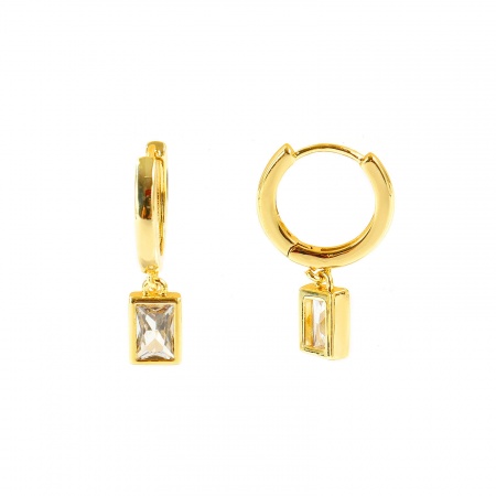 Immagine di Semplice Elegante Orecchini Ad Anello Abbraccio All'Ingrosso, Rettangolo Trasparente Circonio Cubico 18K Vero Oro Placcato Ottone, Donne Ecologico Regalo Fornitura di Gioielli, 22mm x 5mm, Posta/Filo Dimensione: 0.8mm(20 misura), 2 Pz
