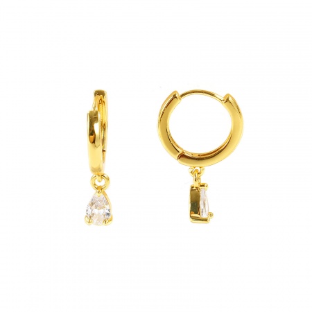 Immagine di Semplice Elegante Orecchini Ad Anello Abbraccio All'Ingrosso, Goccia Trasparente Circonio Cubico 18K Vero Oro Placcato Ottone, Donne Ecologico Regalo Fornitura di Gioielli, 22mm x 5mm, Posta/Filo Dimensione: 0.8mm(20 misura), 2 Pz