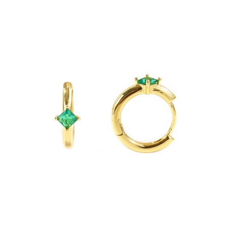 Imagen de Sencillo Elegante Aros De Aro Abrazador Al Por Mayor, Diamond Verde Circón Artificial 18K Oro Real Chapado Latón, Mujeres Respetuoso del Medio Ambiente Regalo Suministro de Joyería, 15mm x 13mm, Tamaño del Poste/Cable: 0.8mm(20 gauge), 2 Unidades