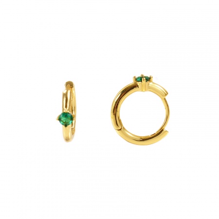Immagine di Semplice Elegante Orecchini Ad Anello Abbraccio All'Ingrosso, Tondo Verde Circonio Cubico 18K Vero Oro Placcato Ottone, Donne Ecologico Regalo Fornitura di Gioielli, 15mm x 13mm, Posta/Filo Dimensione: 0.8mm(20 misura), 2 Pz