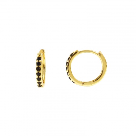 Imagen de Sencillo Elegante Aros De Aro Abrazador Al Por Mayor, Negro Circón Artificial 18K Oro Real Chapado Latón, Mujeres Respetuoso del Medio Ambiente Regalo Suministro de Joyería, 14mm Dia., Tamaño del Poste/Cable: 0.8mm(20 gauge), 2 Unidades