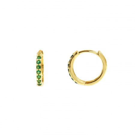 Imagen de Sencillo Elegante Aros De Aro Abrazador Al Por Mayor, Verde Circón Artificial 18K Oro Real Chapado Latón, Mujeres Respetuoso del Medio Ambiente Regalo Suministro de Joyería, 14mm Dia., Tamaño del Poste/Cable: 0.8mm(20 gauge), 2 Unidades
