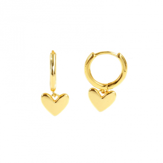 Immagine di Semplice Elegante Orecchini Ad Anello Abbraccio All'Ingrosso, Cuore 18K Vero Oro Placcato Ottone, Donne Ecologico Regalo Fornitura di Gioielli, 20mm x 9mm, Posta/Filo Dimensione: 0.8mm(20 misura), 2 Pz