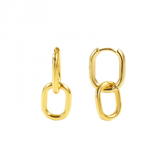 Immagine di Semplice Elegante Orecchini Ad Anello Abbraccio All'Ingrosso, Ovale 18K Vero Oro Placcato Ottone, Donne Ecologico Regalo Fornitura di Gioielli, 24mm x 12mm, Posta/Filo Dimensione: 0.8mm(20 misura), 2 Pz