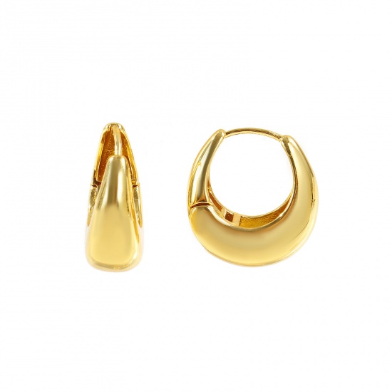 Picture of Wholesale Simple Stylish Hoop Earrings, Drop 18K Real Gold Plated Brass, Women's Eco-friendly Gift Jewelry Supply, 21mm x 19mm, Post/ Wire Size: 0.8mm(20 gauge), 2 PCs