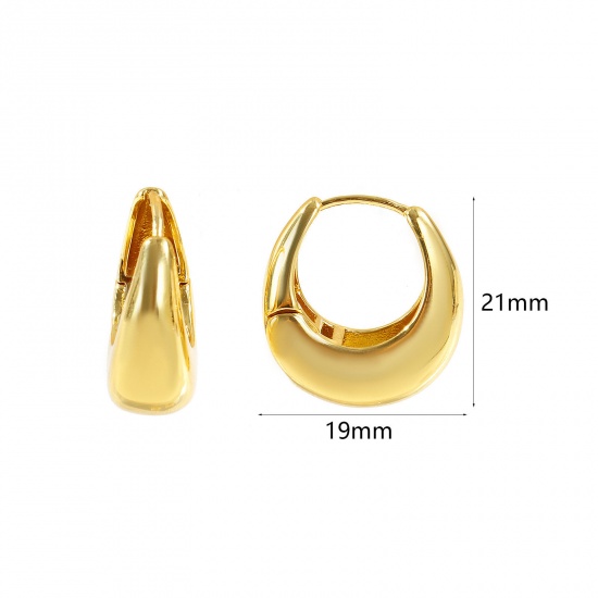 Picture of Wholesale Simple Stylish Hoop Earrings, Drop 18K Real Gold Plated Brass, Women's Eco-friendly Gift Jewelry Supply, 21mm x 19mm, Post/ Wire Size: 0.8mm(20 gauge), 2 PCs