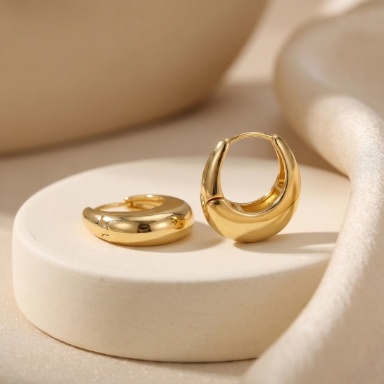 Picture of Wholesale Simple Stylish Hoop Earrings, Drop 18K Real Gold Plated Brass, Women's Eco-friendly Gift Jewelry Supply, 21mm x 19mm, Post/ Wire Size: 0.8mm(20 gauge), 2 PCs