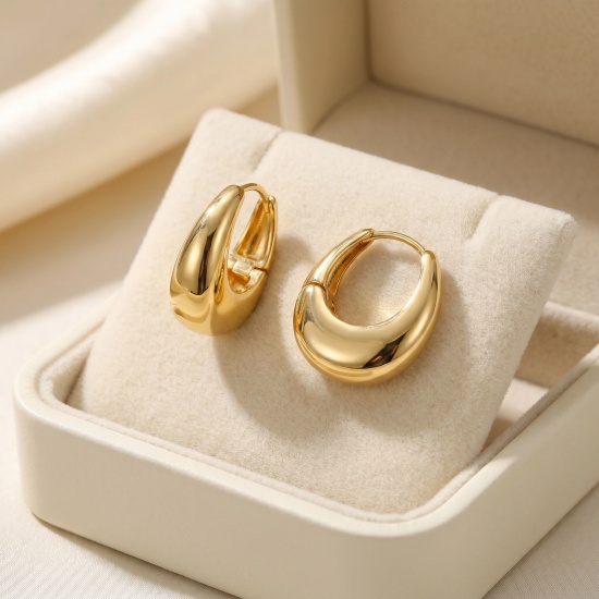 Picture of Wholesale Simple Stylish Hoop Earrings, Drop 18K Real Gold Plated Brass, Women's Eco-friendly Gift Jewelry Supply, 21mm x 19mm, Post/ Wire Size: 0.8mm(20 gauge), 2 PCs