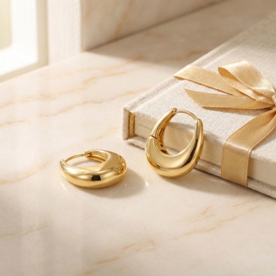 Picture of Wholesale Simple Stylish Hoop Earrings, Drop 18K Real Gold Plated Brass, Women's Eco-friendly Gift Jewelry Supply, 21mm x 19mm, Post/ Wire Size: 0.8mm(20 gauge), 2 PCs