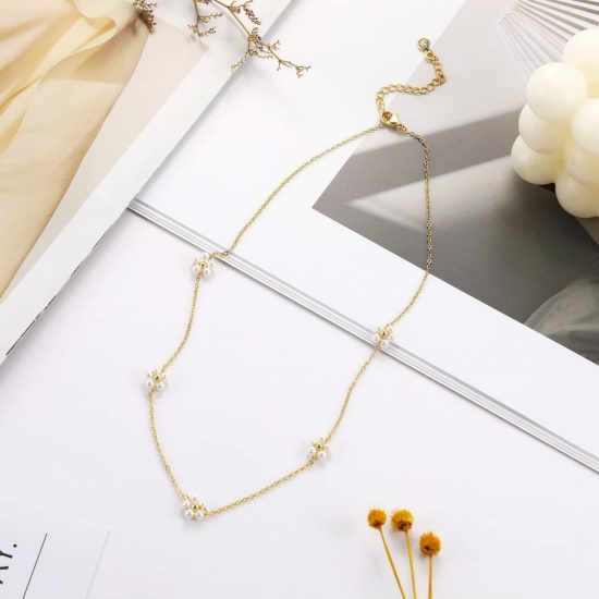 Bild von Großhandel Blumen Choker Halskette, 14K Vergoldet Messing Frauen Elegant Einfach und lässig Geschenk Schmuck für Einzelhändler, 36cm + 5cm lang, 1 Strang