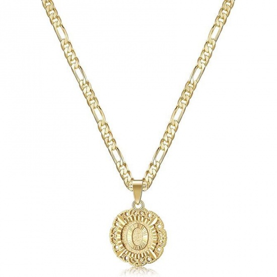 Bild von Großhandel Großbuchstaben Nachricht " O " Anhänger Halskette, 18K Vergoldet Messing Figaro Kette, Frauen Einfach Retro Geschenk Schmuck für Einzelhändler, 51cm + 5cm lang, 1 Strang